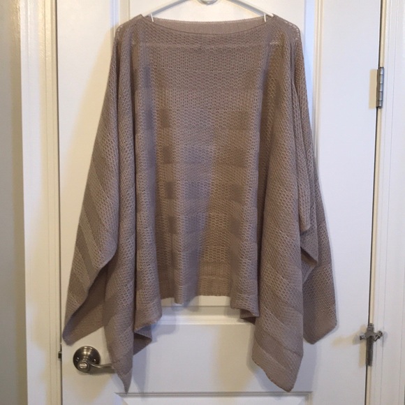 Sweaters - Tan colored, knitted open sleeve poncho